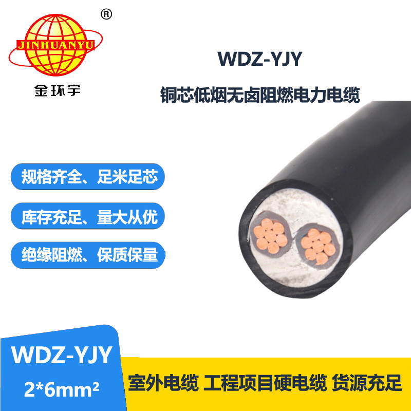 金环宇电线电缆 WDZ-YJY 2X6平方 深圳铜芯交联低烟无卤电线电缆