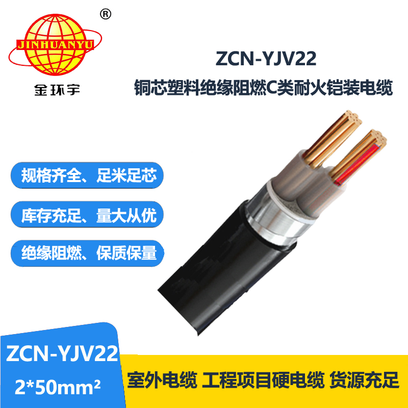 金环宇电线电缆 ZCN-YJV22-2X50平方阻燃耐火电缆yjv22铠装电力电缆