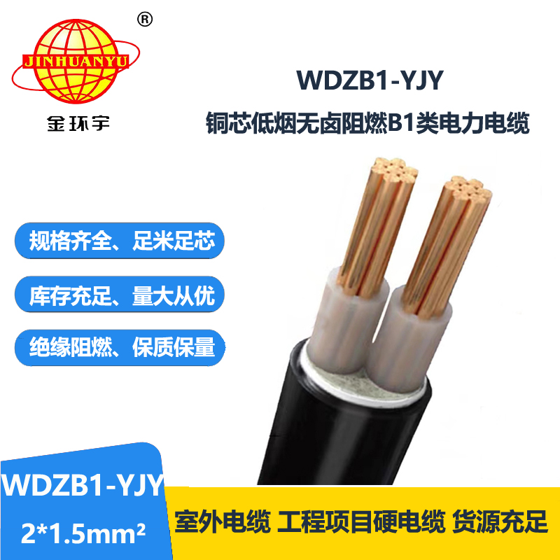金环宇电线电缆 WDZB1-YJY 2x1.5平方 B1级阻燃低烟无