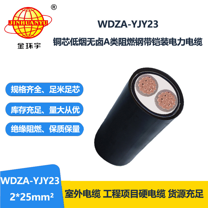 金环宇电缆 铜芯电力电缆WDZA-YJY23-2x25低烟无卤阻燃a类电缆