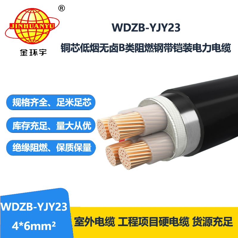 金环宇电缆 b级阻燃电缆 WDZB-YJY23-4X6平方 低烟无
